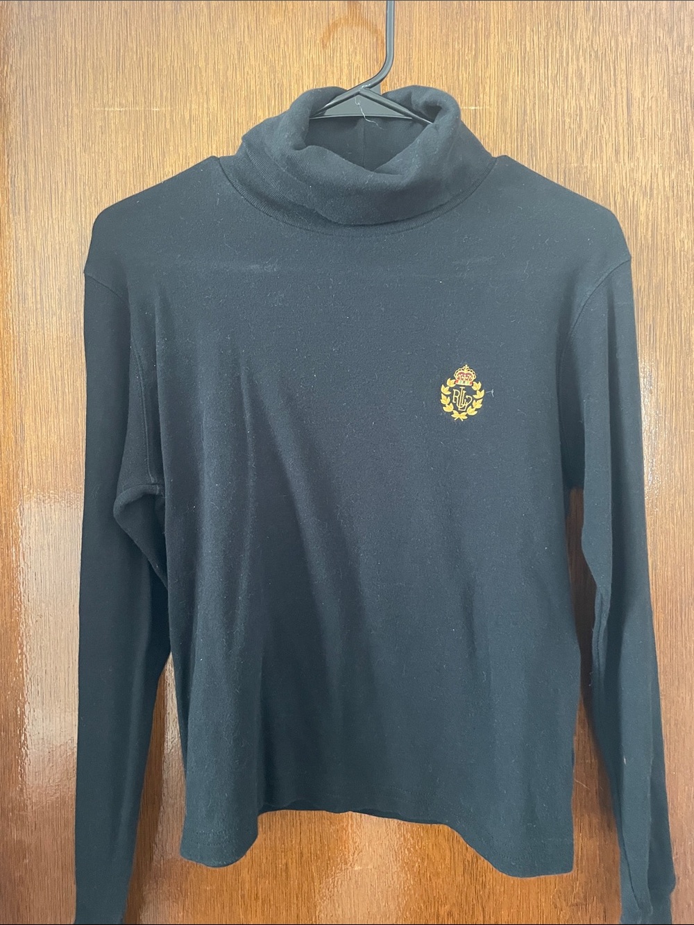 Ralph Lauren Black Long-Sleeve Turtleneck with Gold Crest